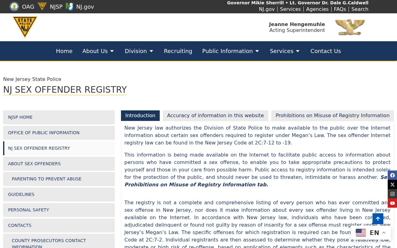 East Brunswick residents directory view of the New Jersey public registry access page