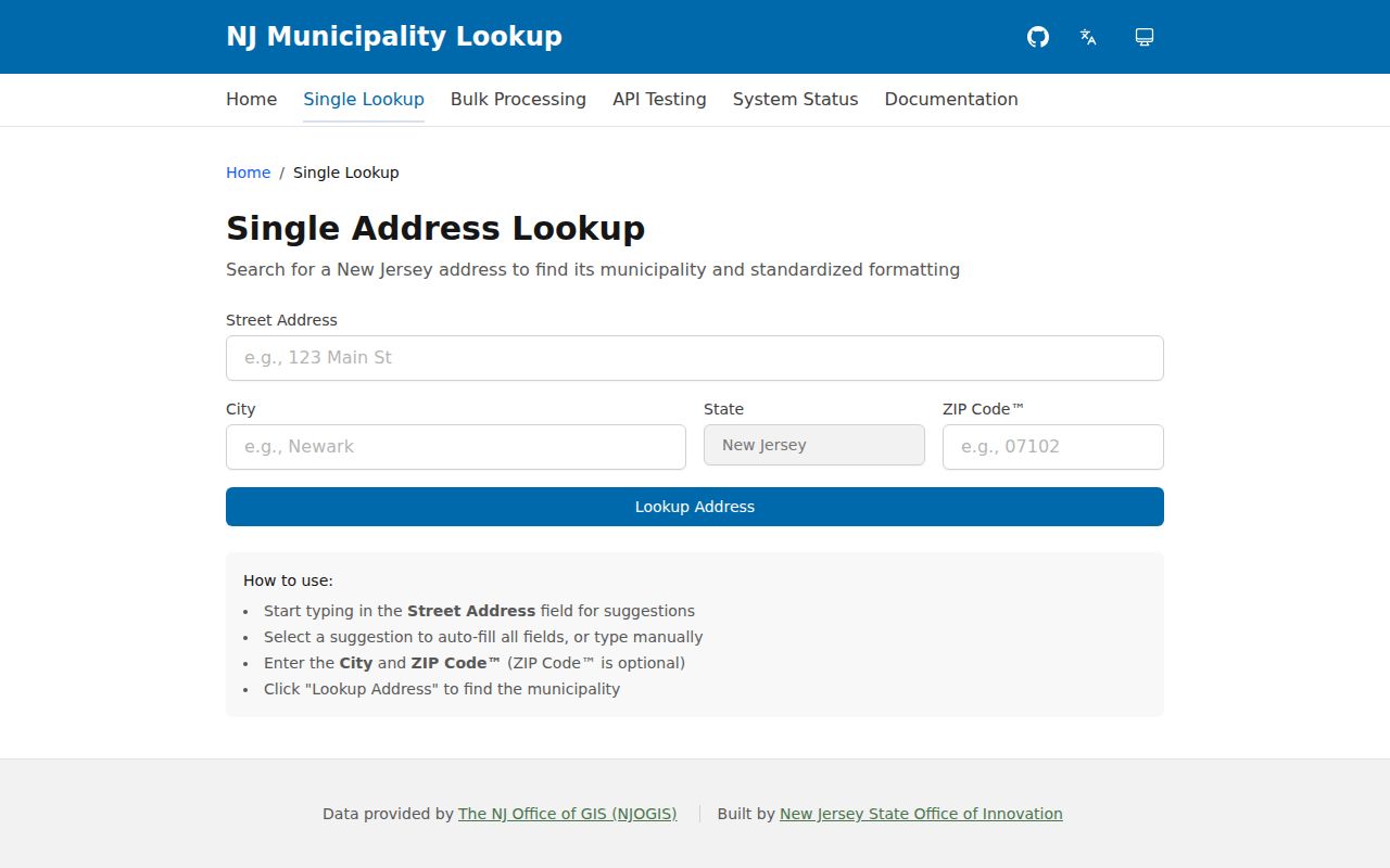East Brunswick ZIP code directory NJOGIS municipality lookup
